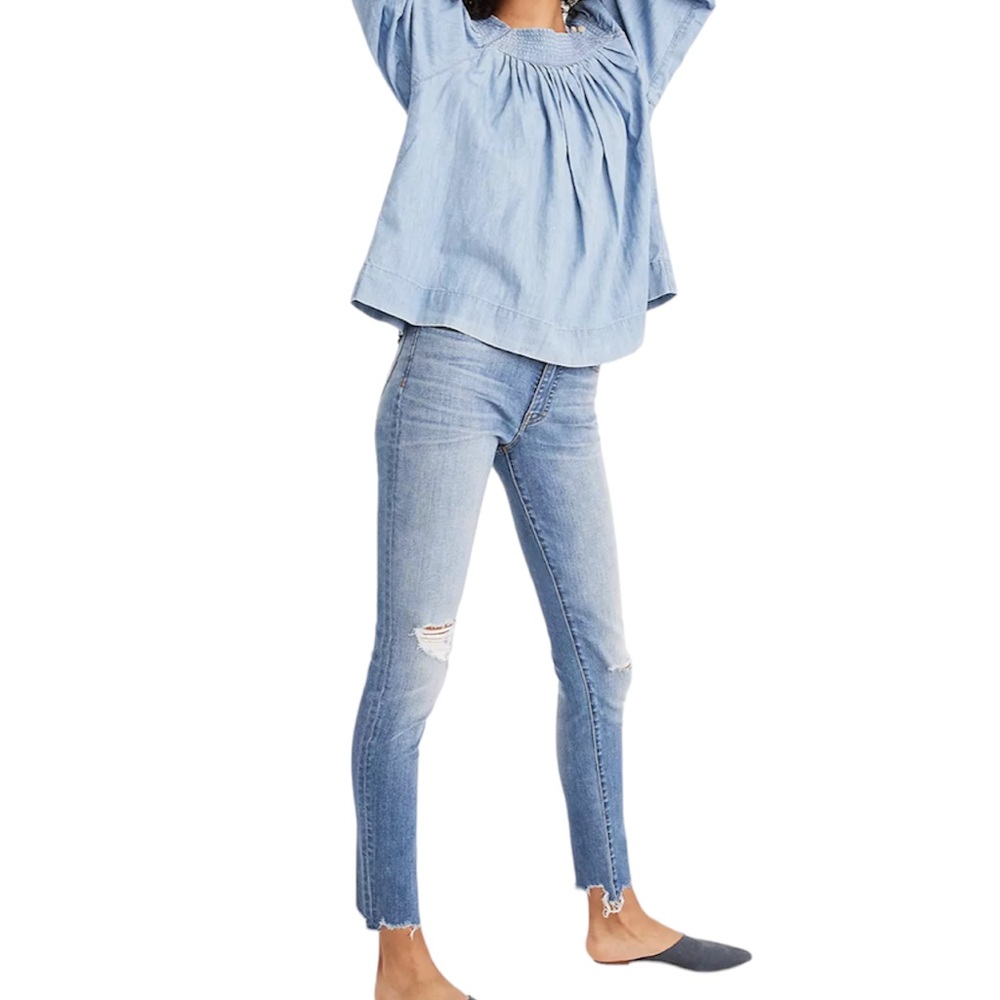 MADEWELL 9" High-Rise Skinny Jeans in Frankie Wash: Torn-Knee Edition